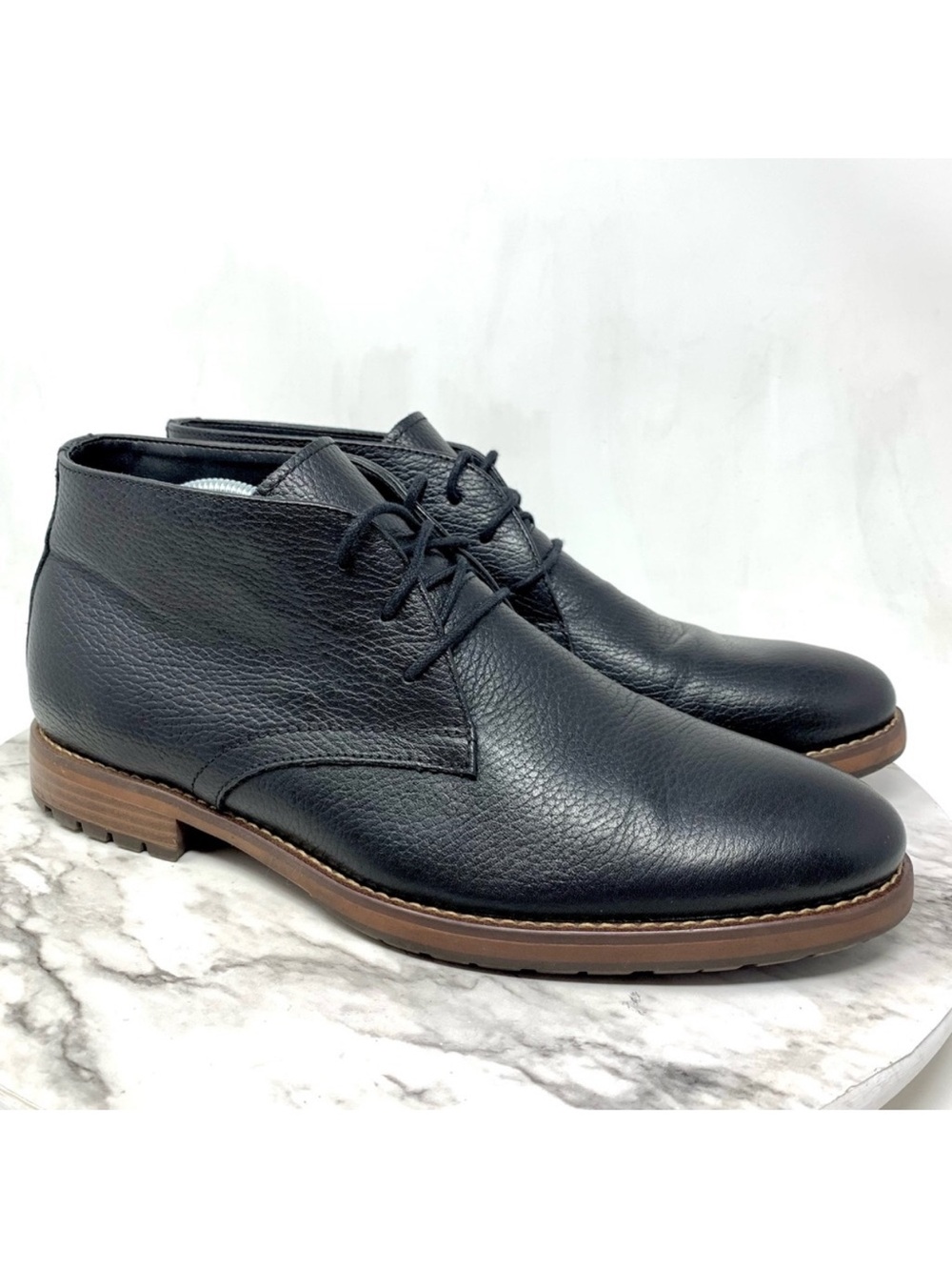 Joseph Abboud Black Pebbled Leather Chukka Boots 10.5 Classic Preppy Office